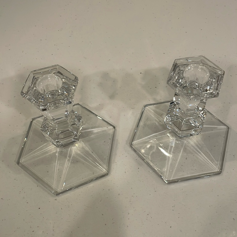 Set of Val St Lambert Gardenia Crystal Candlestick Holder